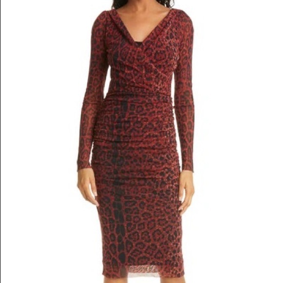 FUZZI Jean Paul Gaultier Dress Long Sleeve Ruched Animal Print XL - Picture 5 of 5